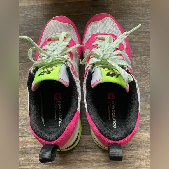 New Balance Women's Neon Pink and White Sneakers - Picture 6 of 8